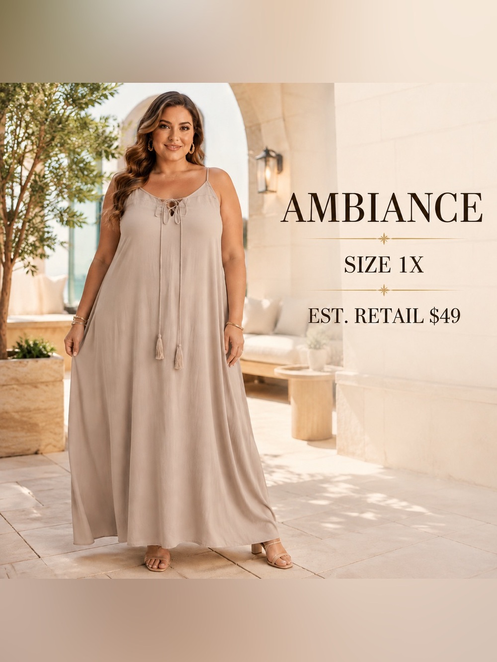 Ambiance Taupe Spaghetti-Strap Maxi Dress with Tassel Tie